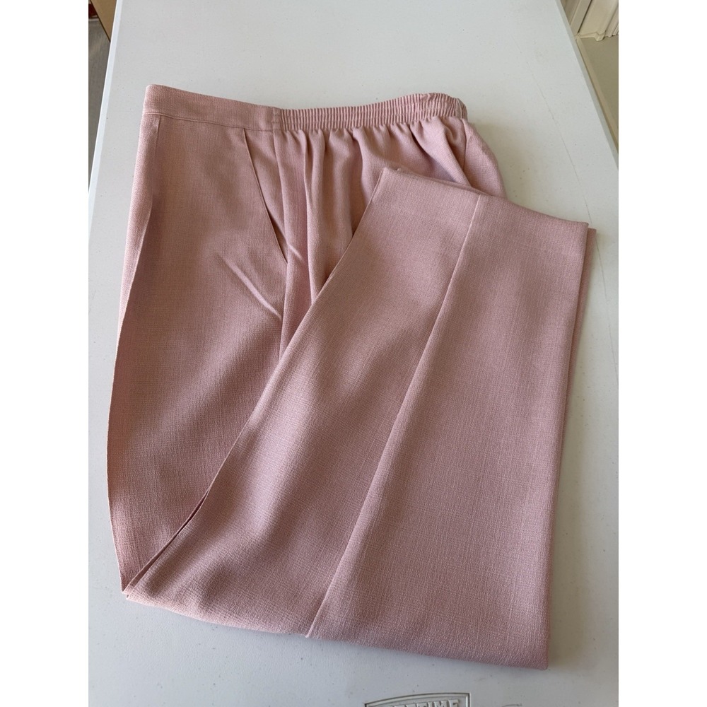 Alfred Dunner Women's 16W Plus Dress Pants Pink Solid Straight Pleated Elastic